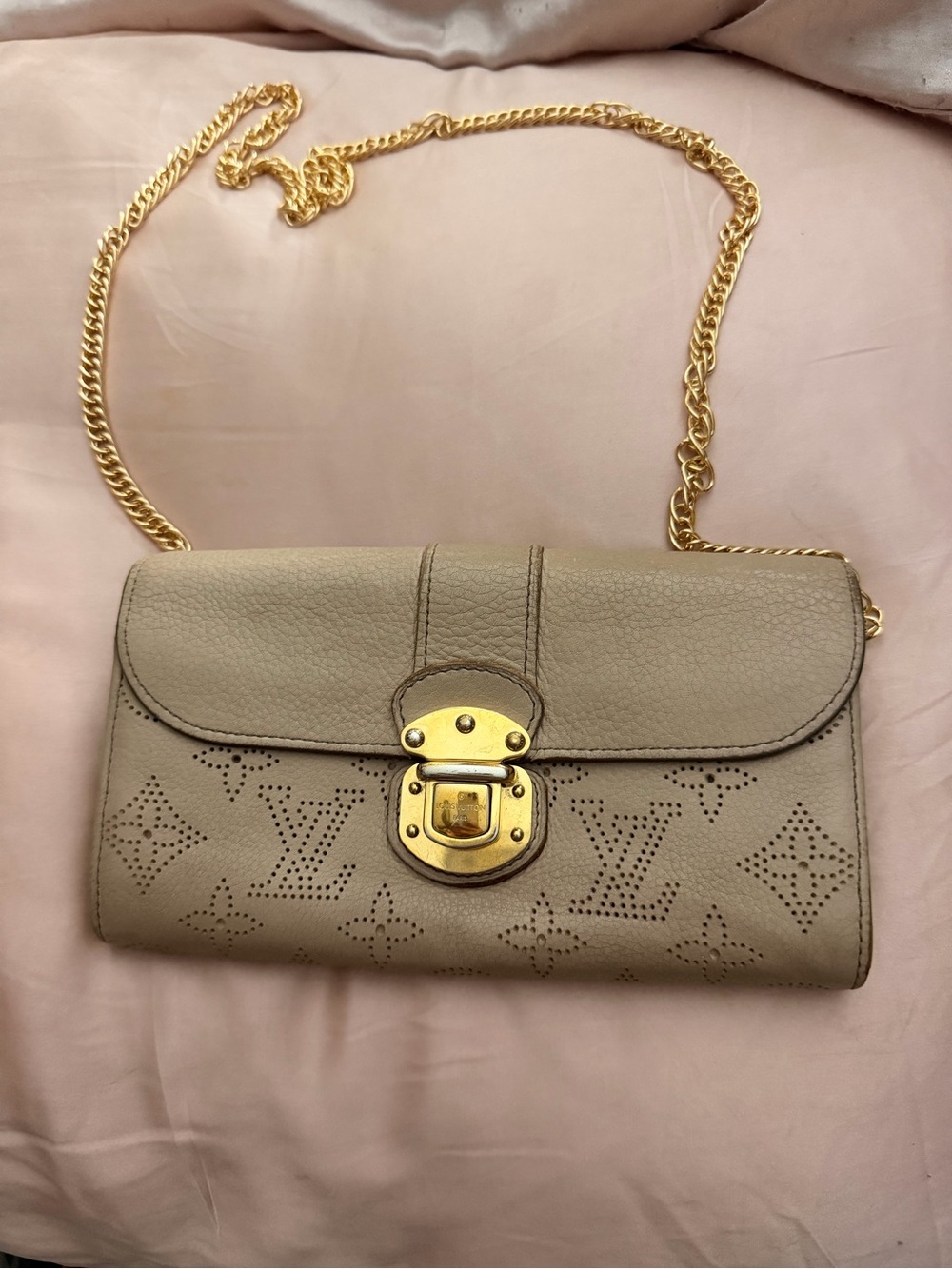 Louis Vuitton Beige Mahina Leather Wallet on Chain